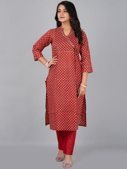 Floral Straight kurta with stand coller neck & pant