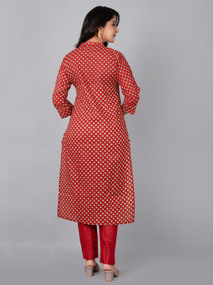 Floral Straight kurta with stand coller neck & pant