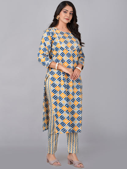 Straight kurta with thread work at neck & pant