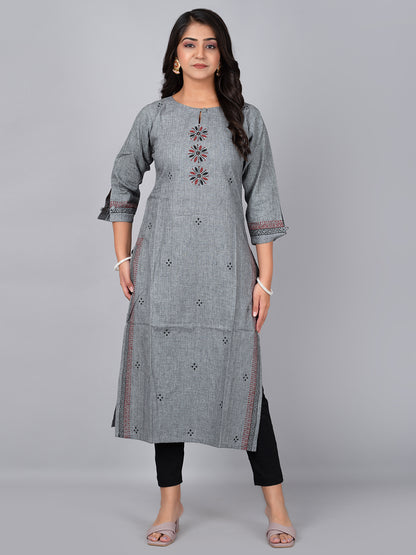 Grey Straight Kurta With Block Print