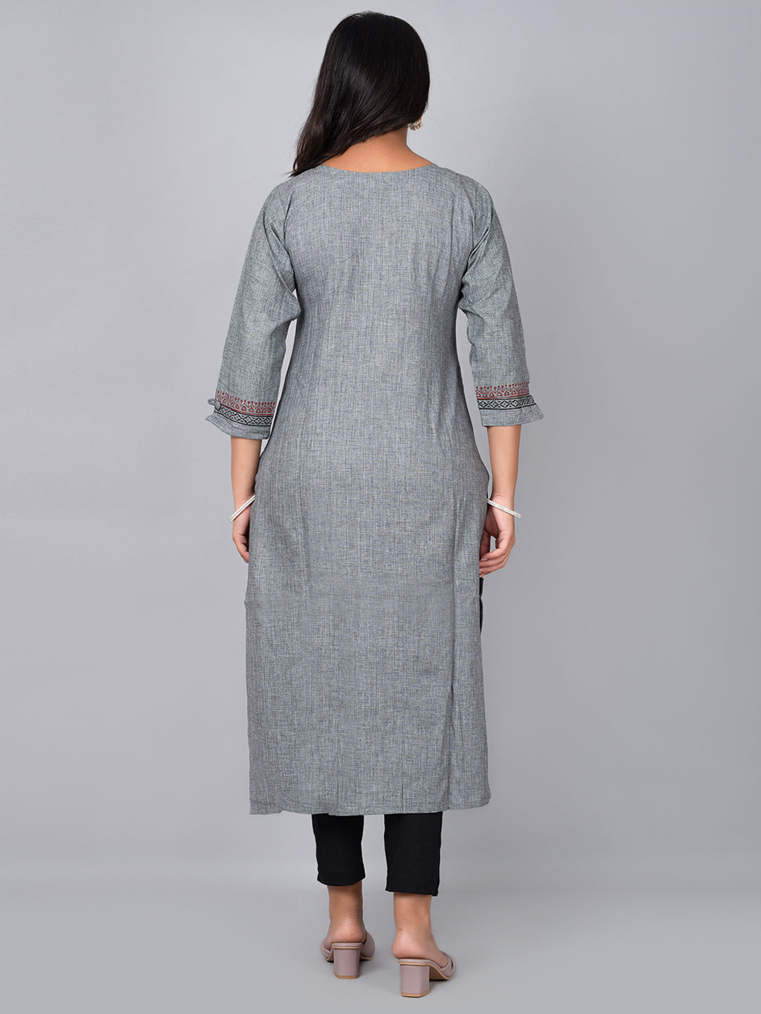 Grey Straight Kurta With Block Print