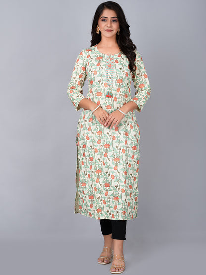 Floral Straight Kurta with Kalamkari Print