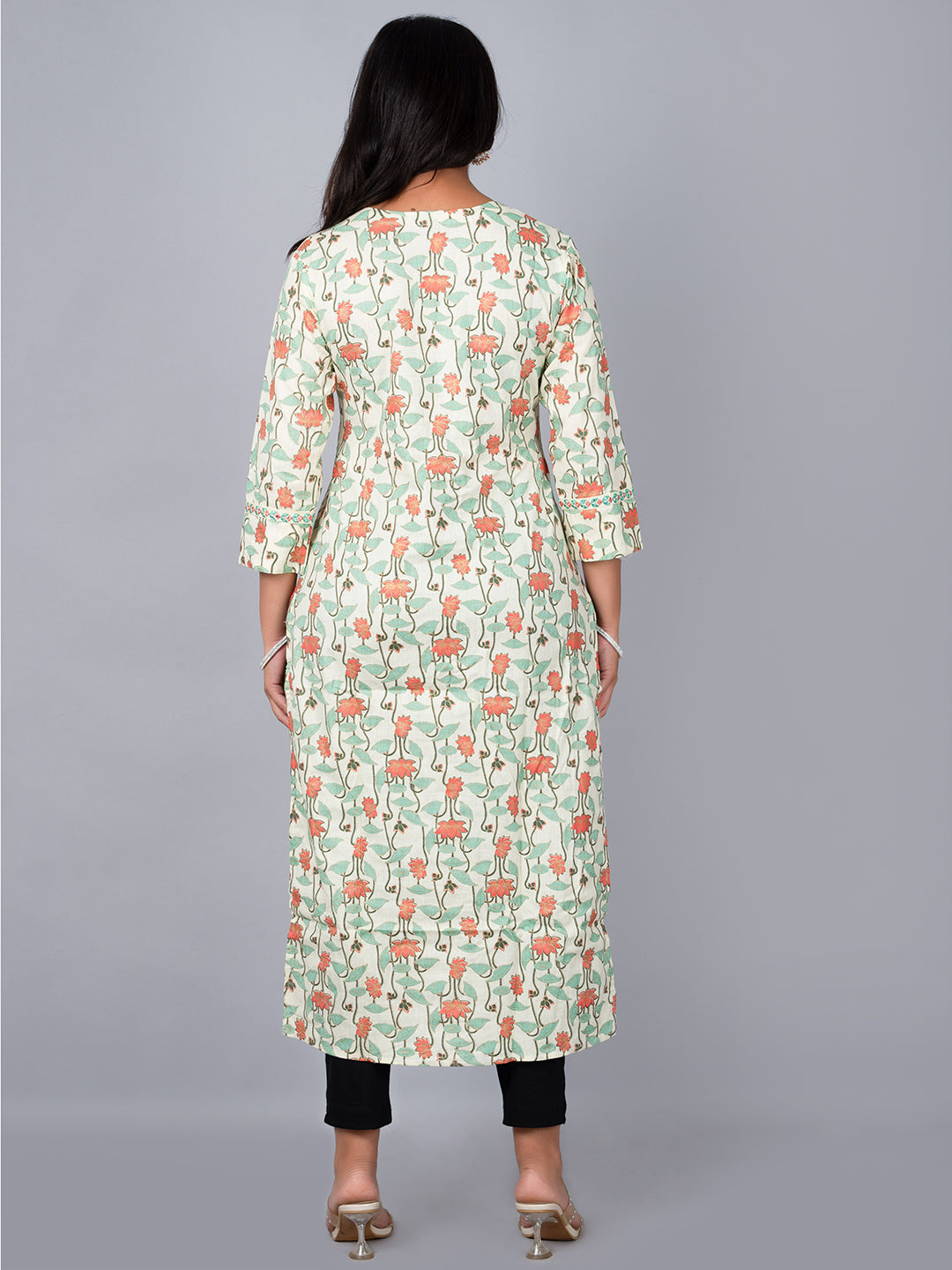 Floral Straight Kurta with Kalamkari Print