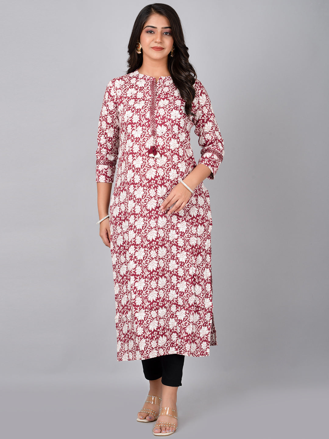 Floral Print Stand Coller Kurta With