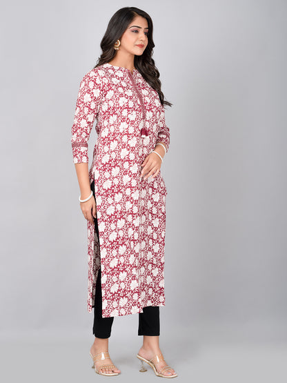 Floral Print Stand Coller Kurta With