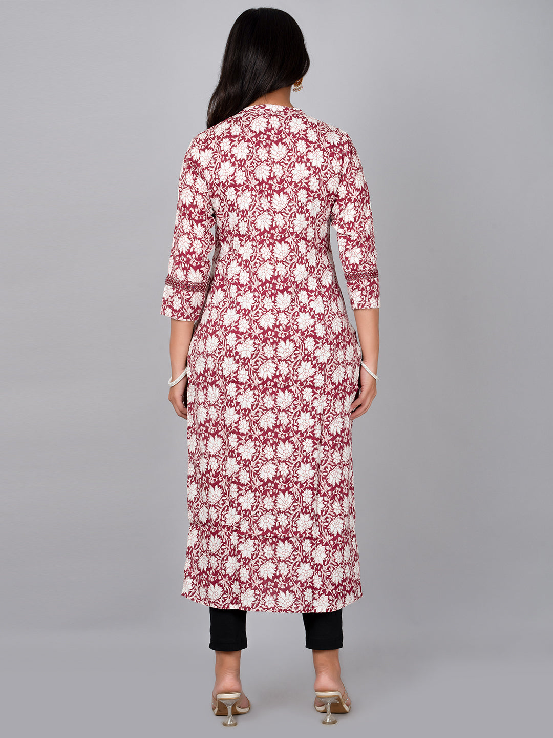 Floral Print Stand Coller Kurta With