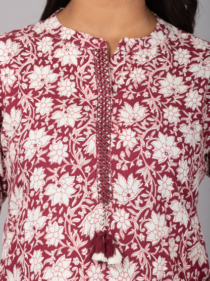 Floral Print Stand Coller Kurta With