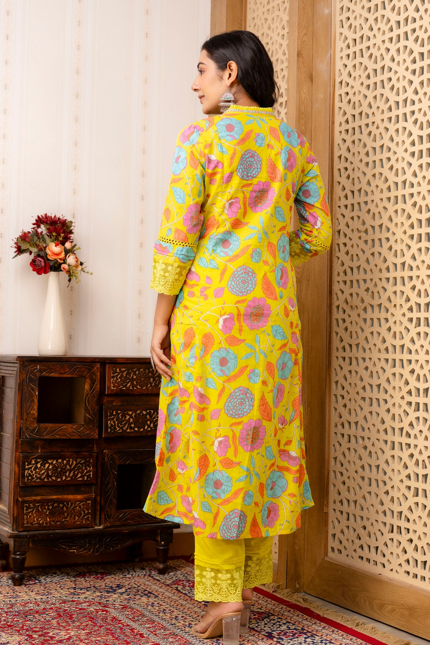 Anarkali Yellow Kurta Pant Dupatta Set