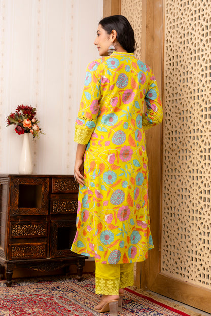 Anarkali Yellow Kurta Pant Dupatta Set