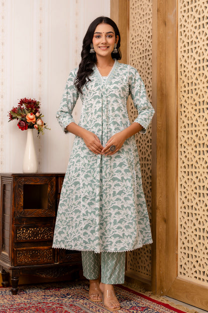 Light Green A-line kurta Pant Dupatta Set