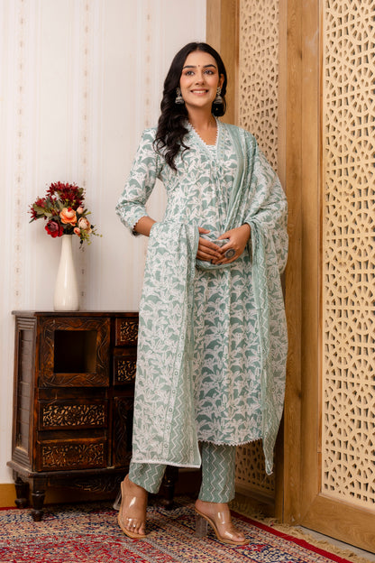 Light Green A-line kurta Pant Dupatta Set