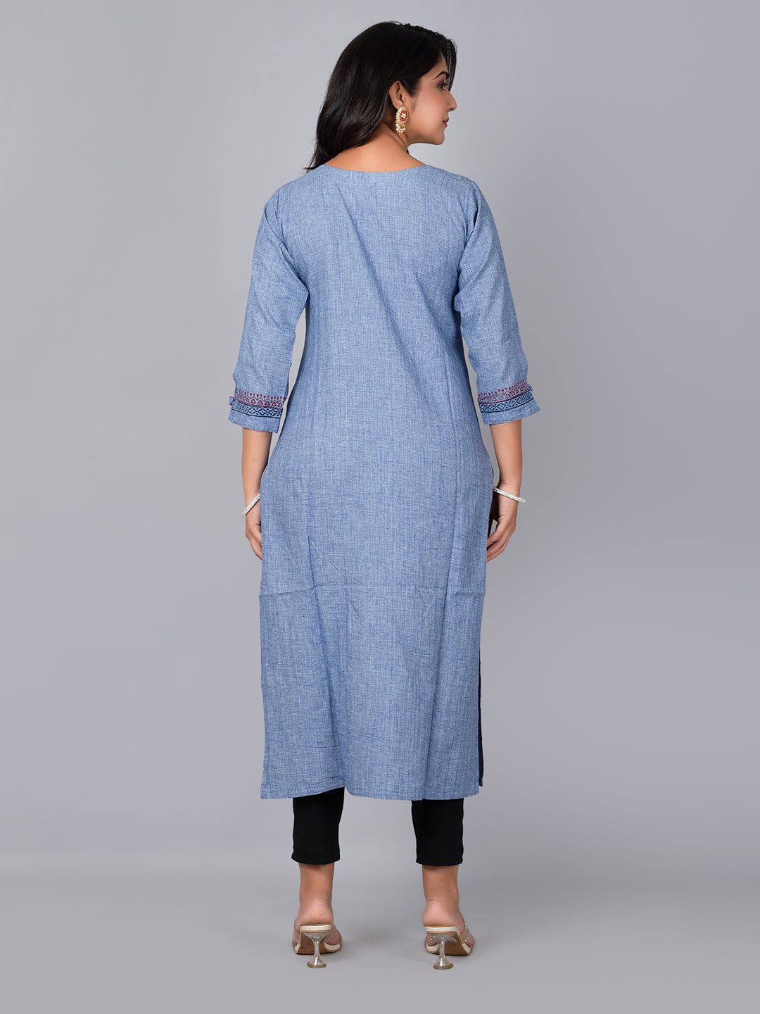 Blue Straight Kurta With Block Print