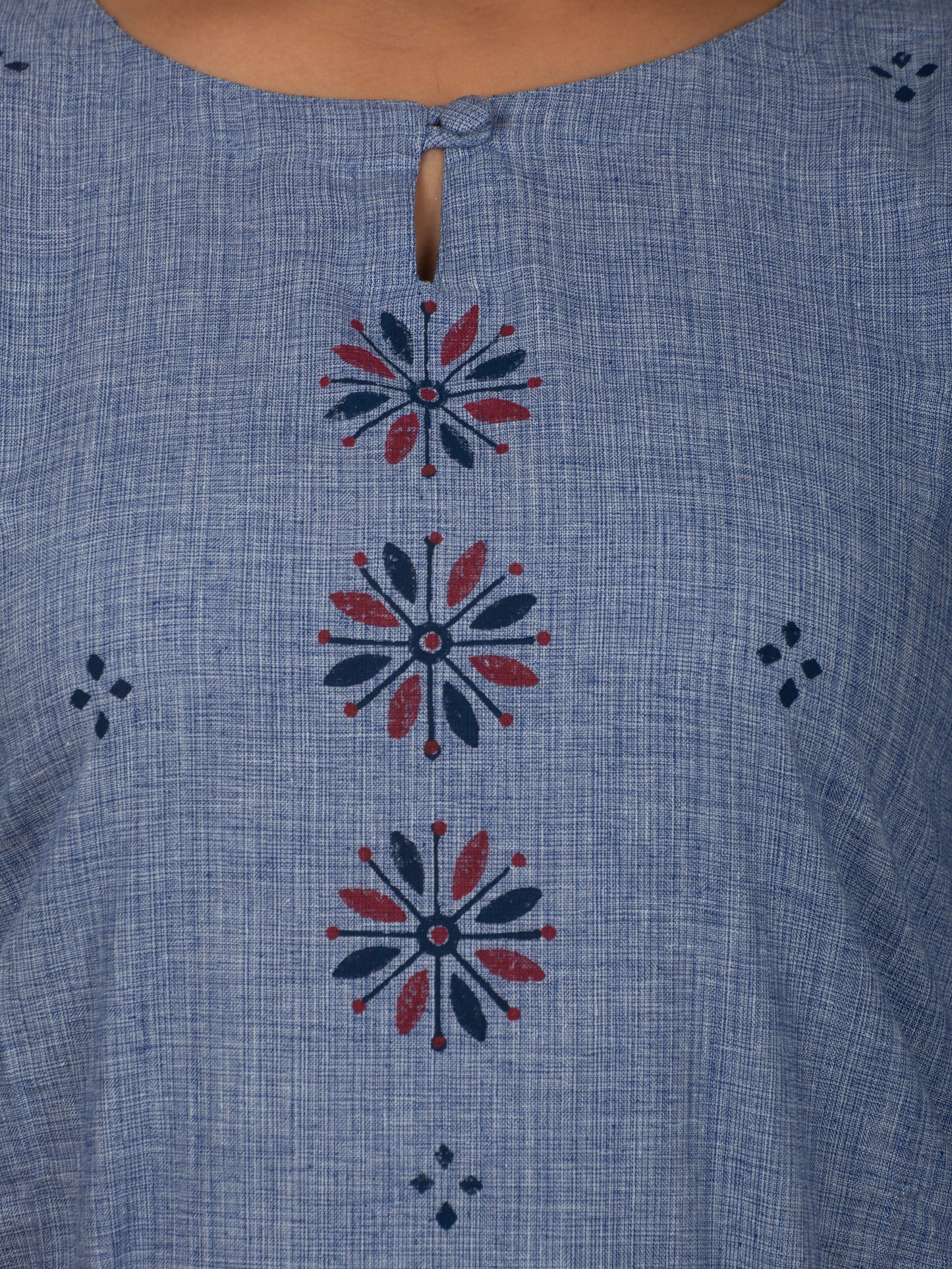 Blue Straight Kurta With Block Print