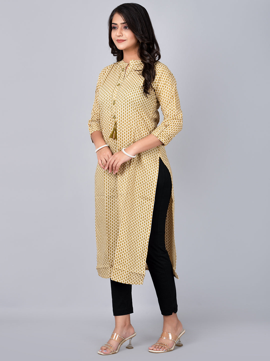 Satnd Coller Kurta With Mirror work