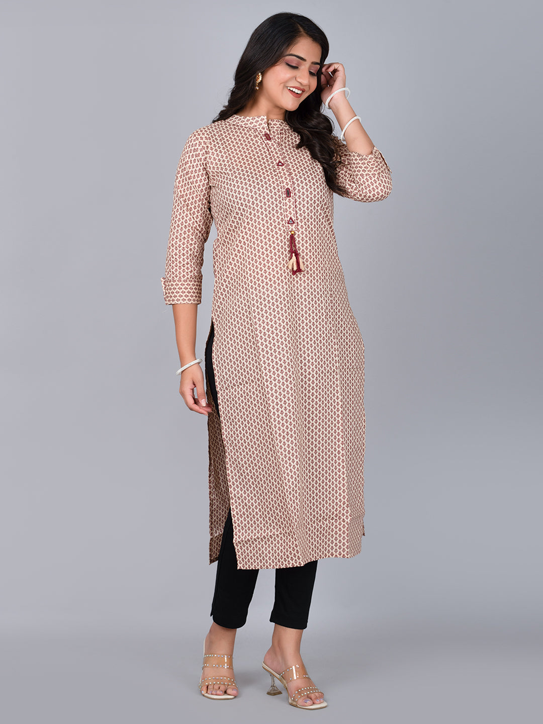 Stand Coller Kurta With Mirror Work