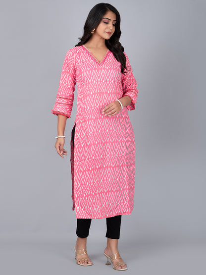 V Cut Neck Straight Kurta With Handwork