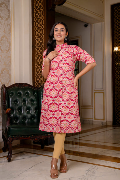 Traditional Pink Multicolor Print Kurti