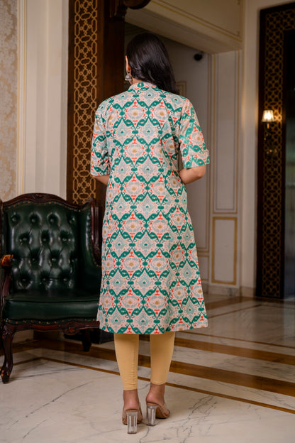 Traditional GreenMulticolor Print Kurti