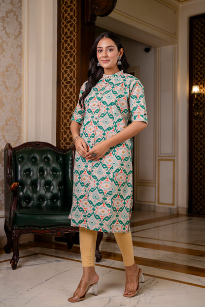 Traditional GreenMulticolor Print Kurti