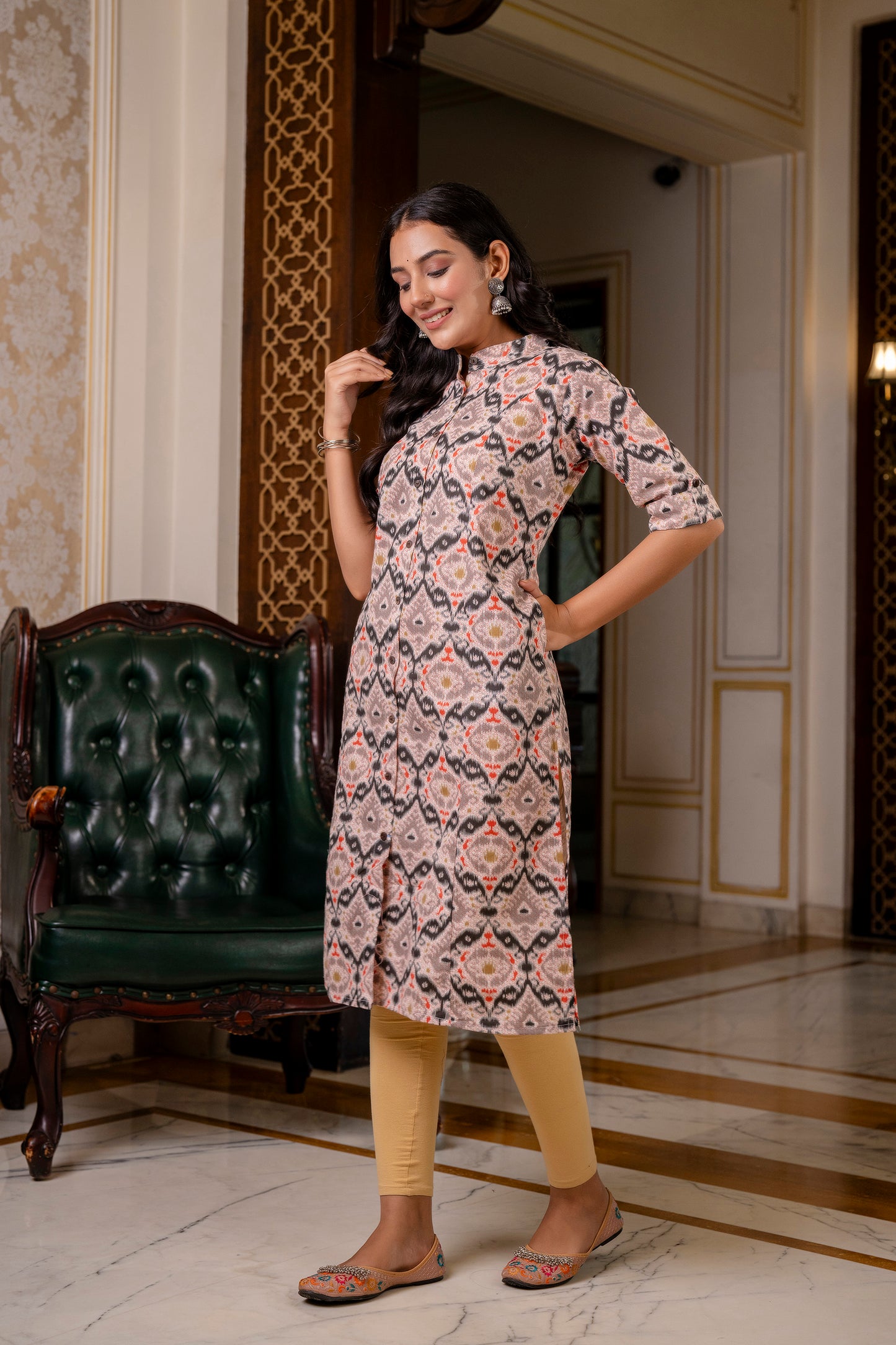 Traditional Black Multicolour Print Kurti