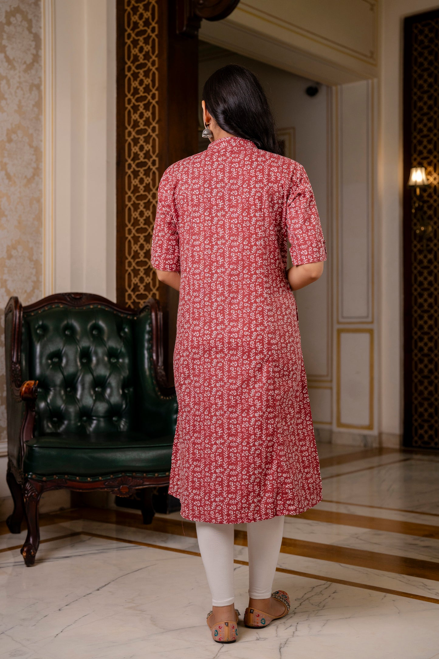 A-line Traditional Leaf Print Kurti