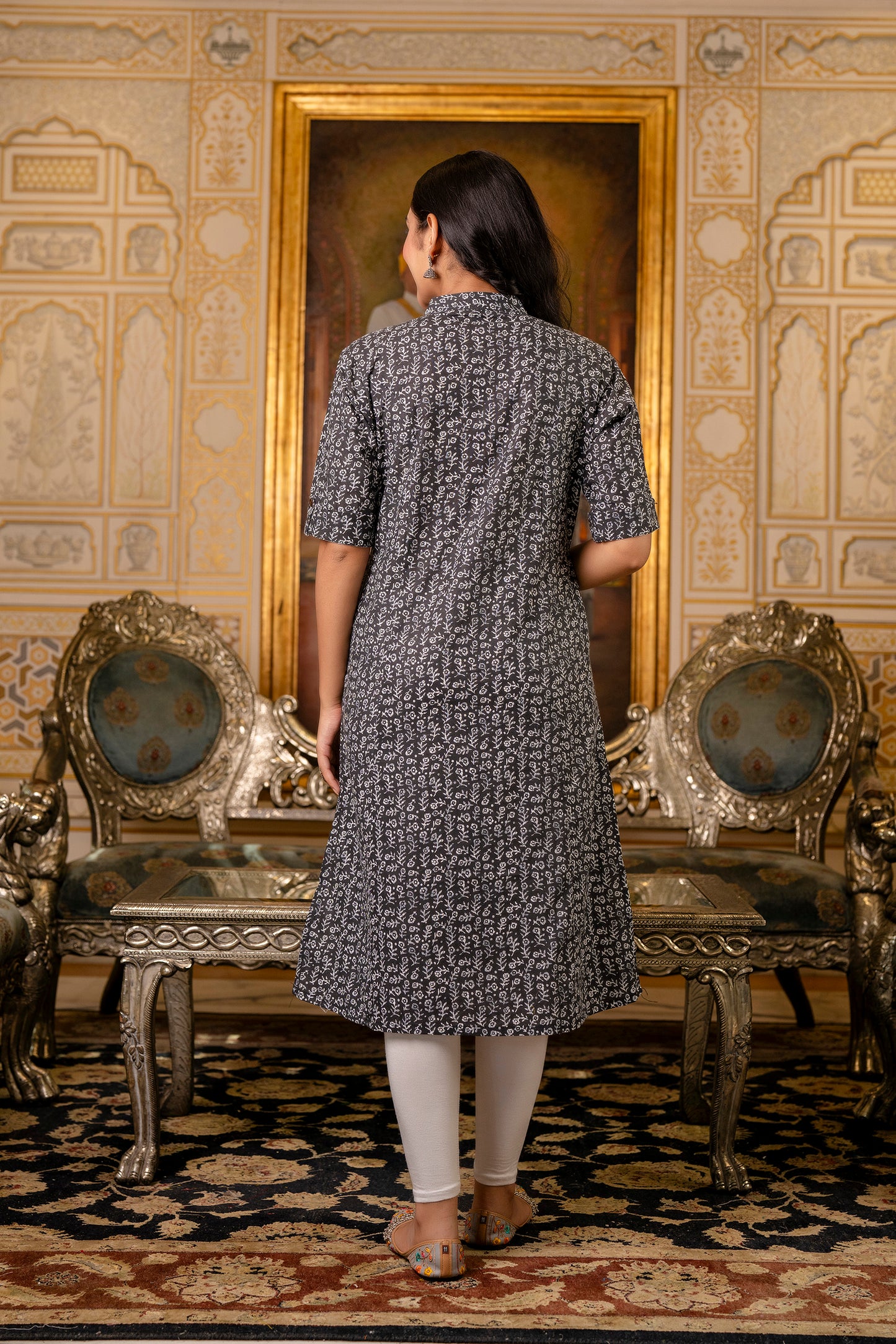 A-line Traditional Leaf Print Kurti