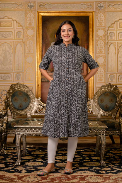 A-line Traditional Leaf Print Kurti