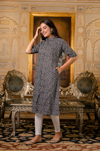 A-line Traditional Leaf Print Kurti