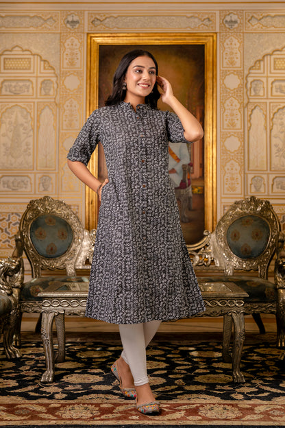 A-line Traditional Leaf Print Kurti