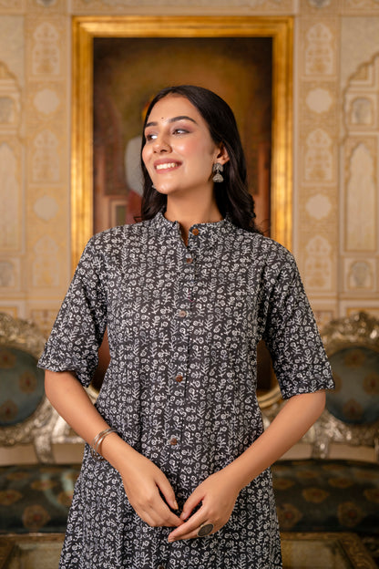 A-line Traditional Leaf Print Kurti