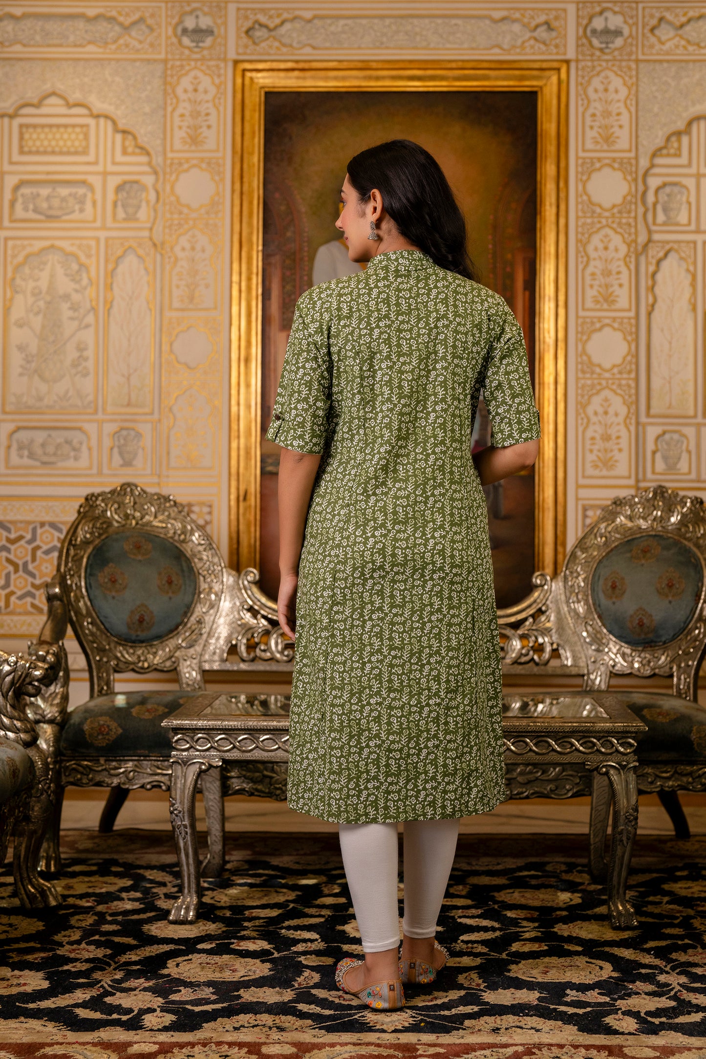 A-line Traditional Leaf Print Kurti