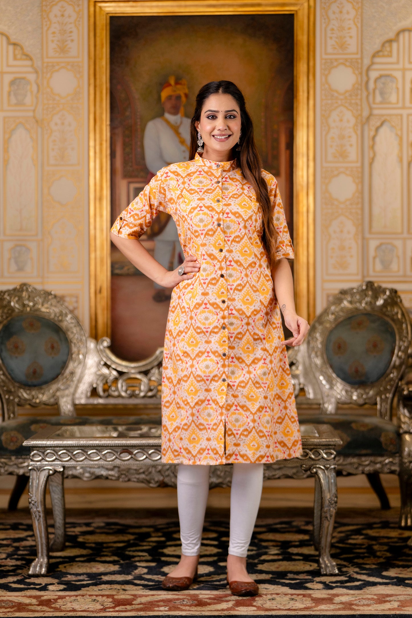 Traditional Yellow Multicolor Print Kurti