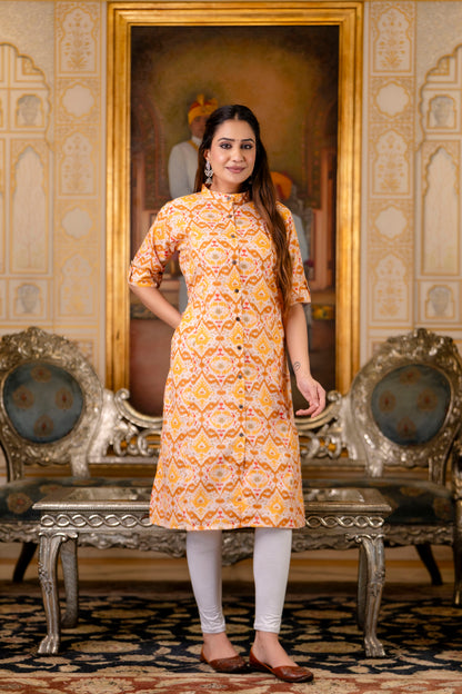 Traditional Yellow Multicolor Print Kurti