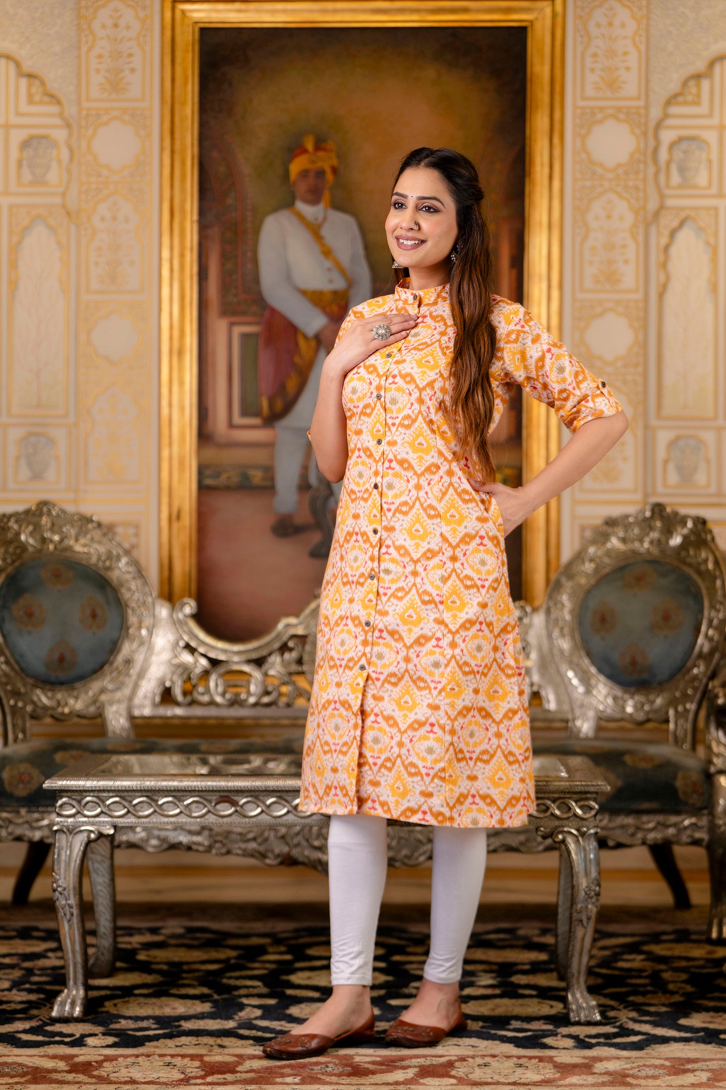 Traditional Yellow Multicolor Print Kurti