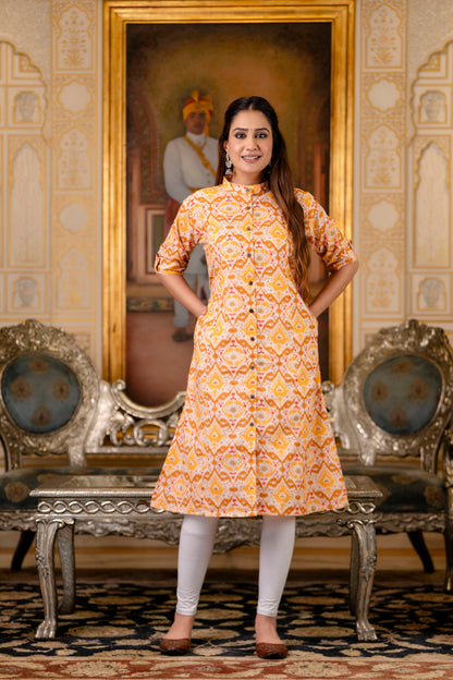 Traditional Yellow Multicolor Print Kurti