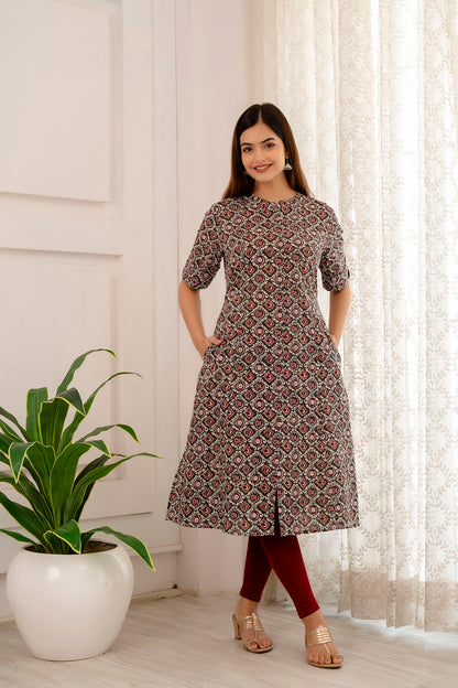 Kalamkari Print A-line Office Wear Kurti