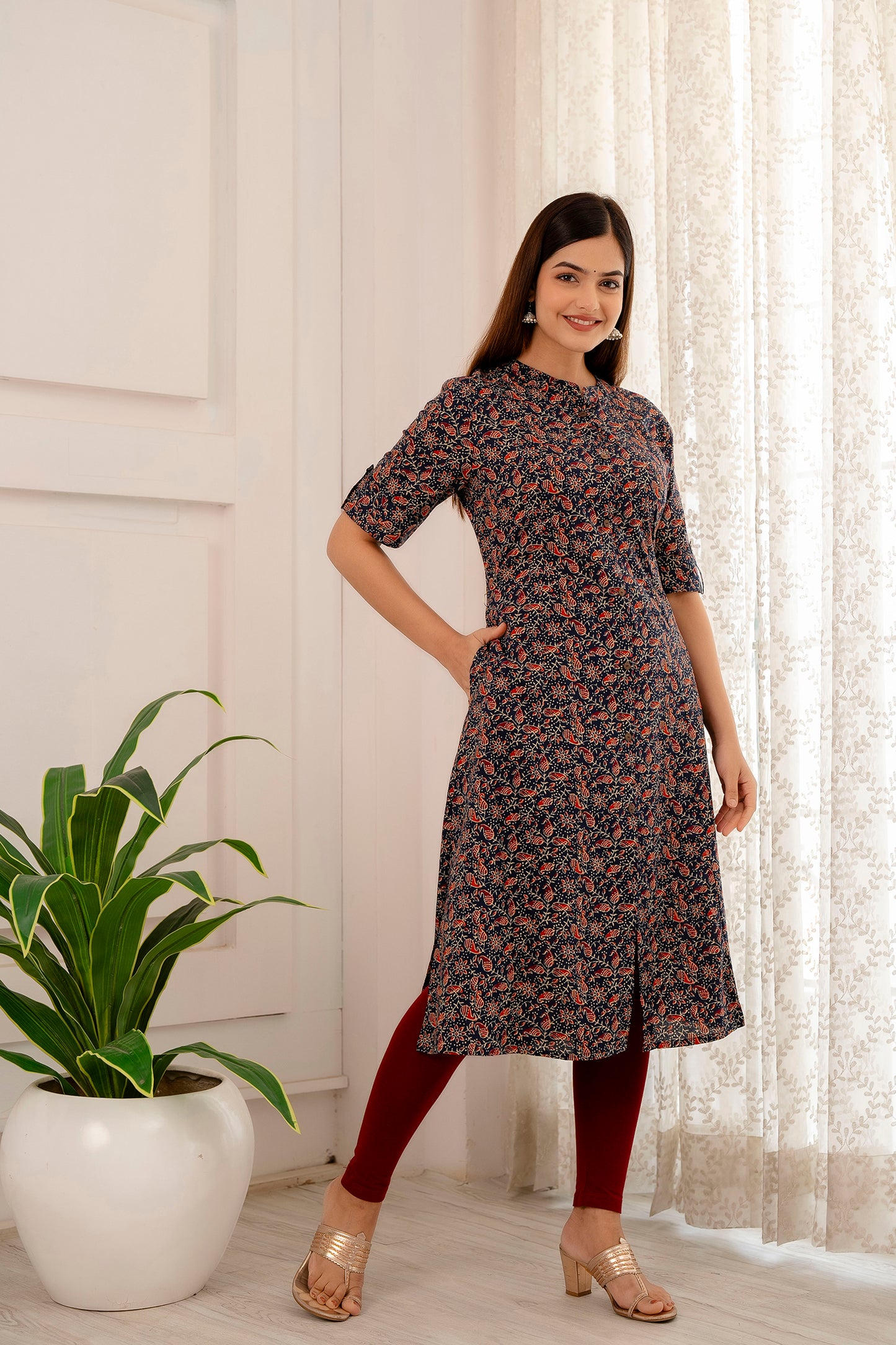 Kalamkari Print A-line Office Wear Kurti