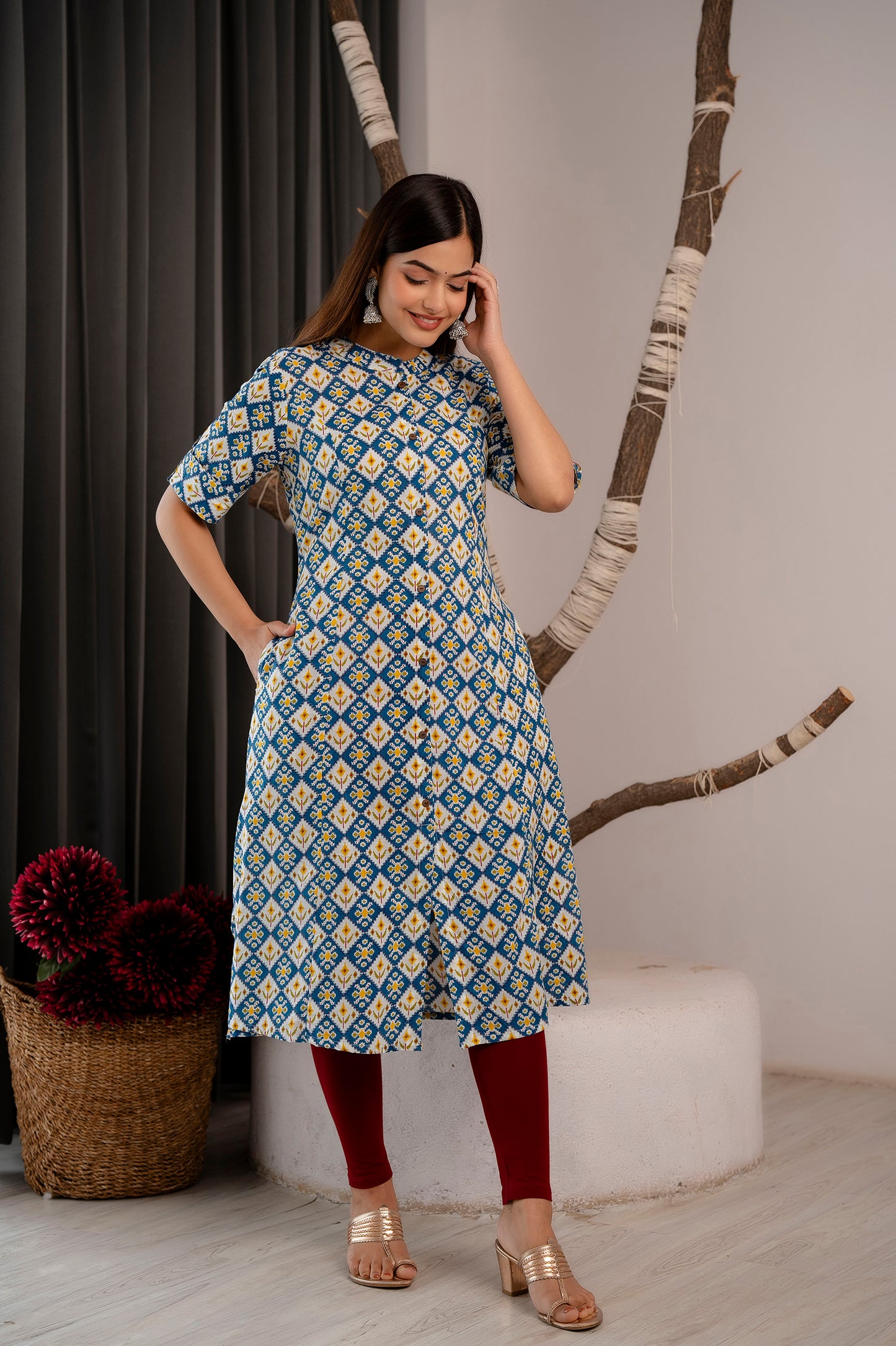 Traditional Print A-line Office Wear Kurti