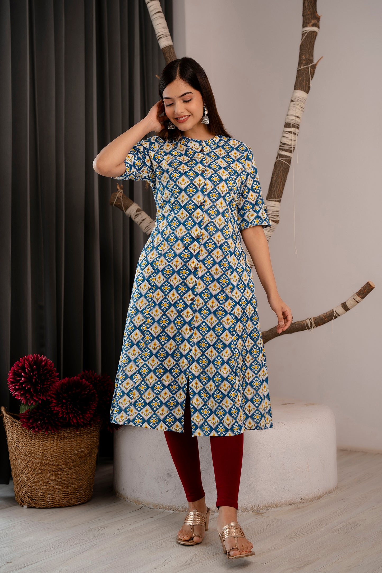 Traditional Print A-line Office Wear Kurti