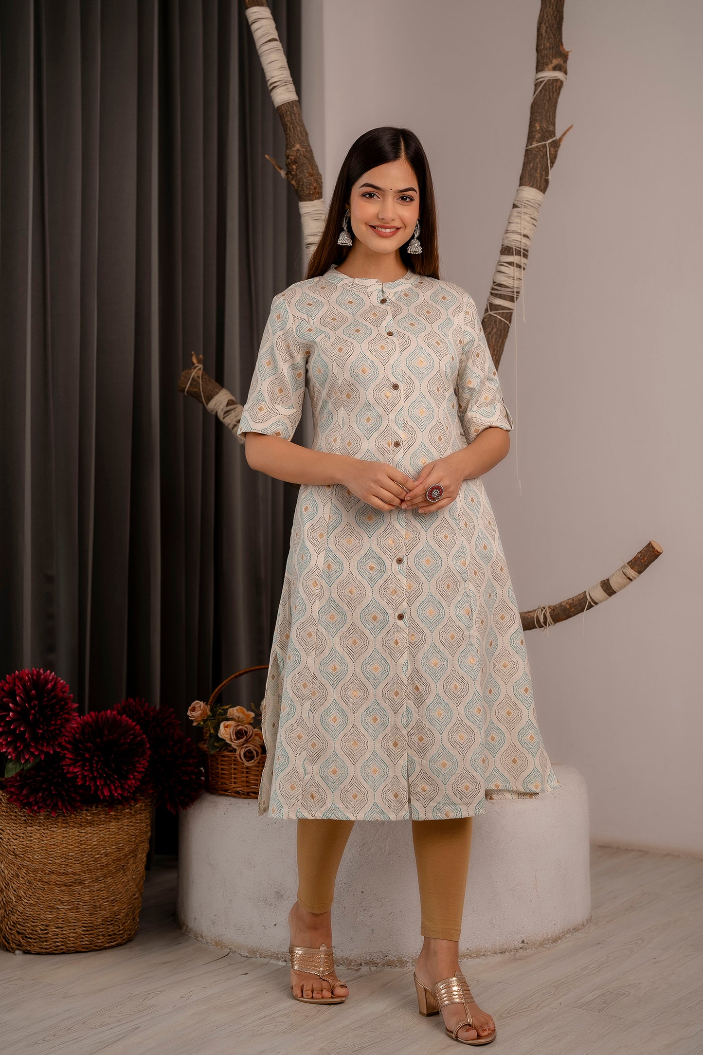 Traditional Print A-line Office Wear Kurti