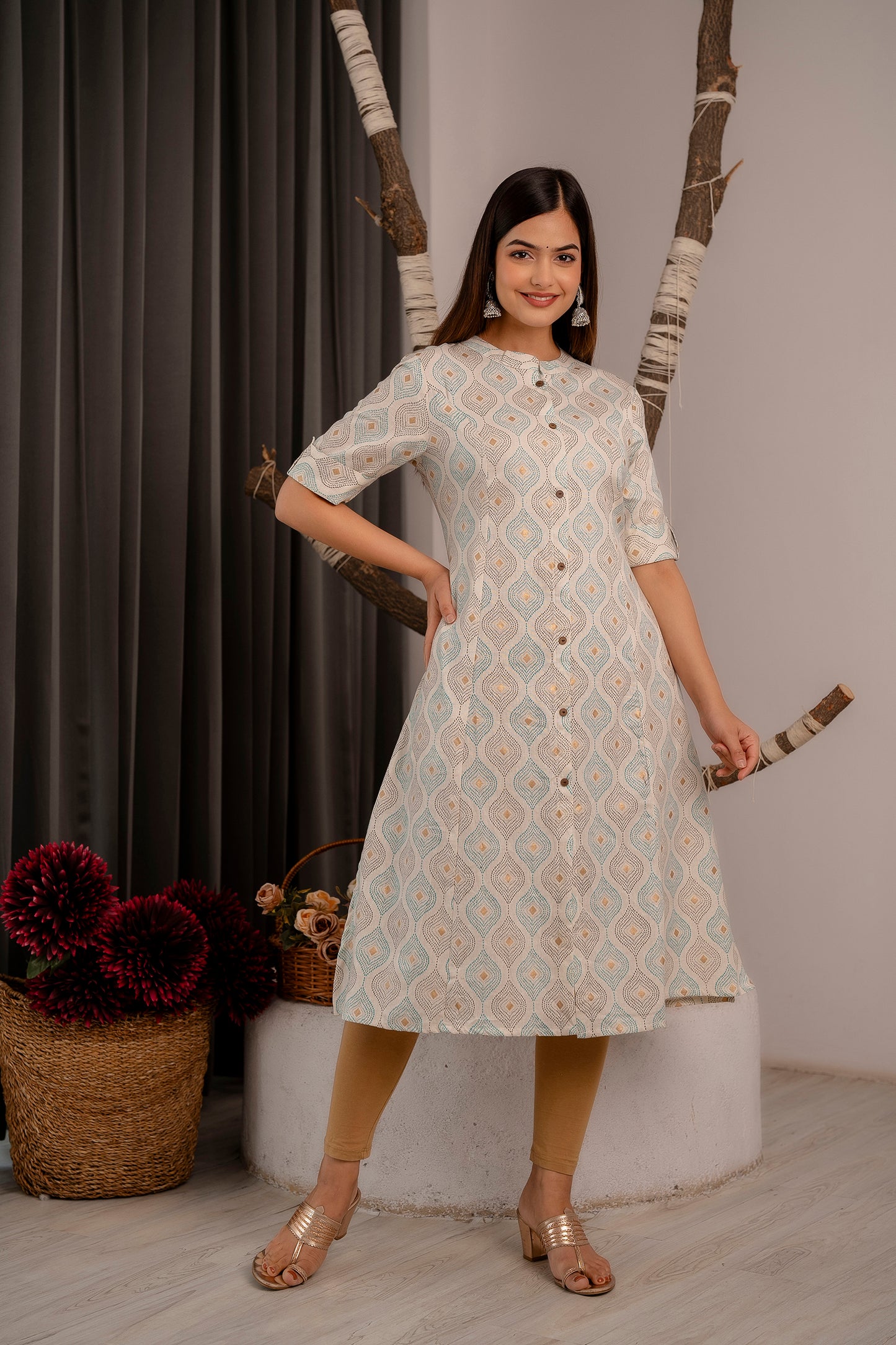 Traditional Print A-line Office Wear Kurti