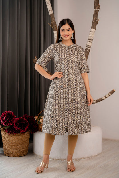 Zig-Zag Print A-line Office Wear Kurti