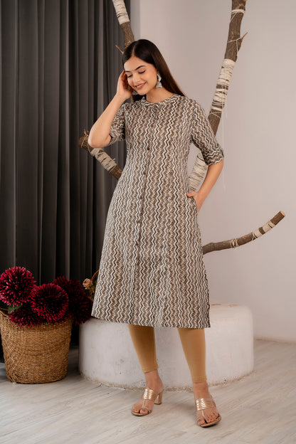 Zig-Zag Print A-line Office Wear Kurti