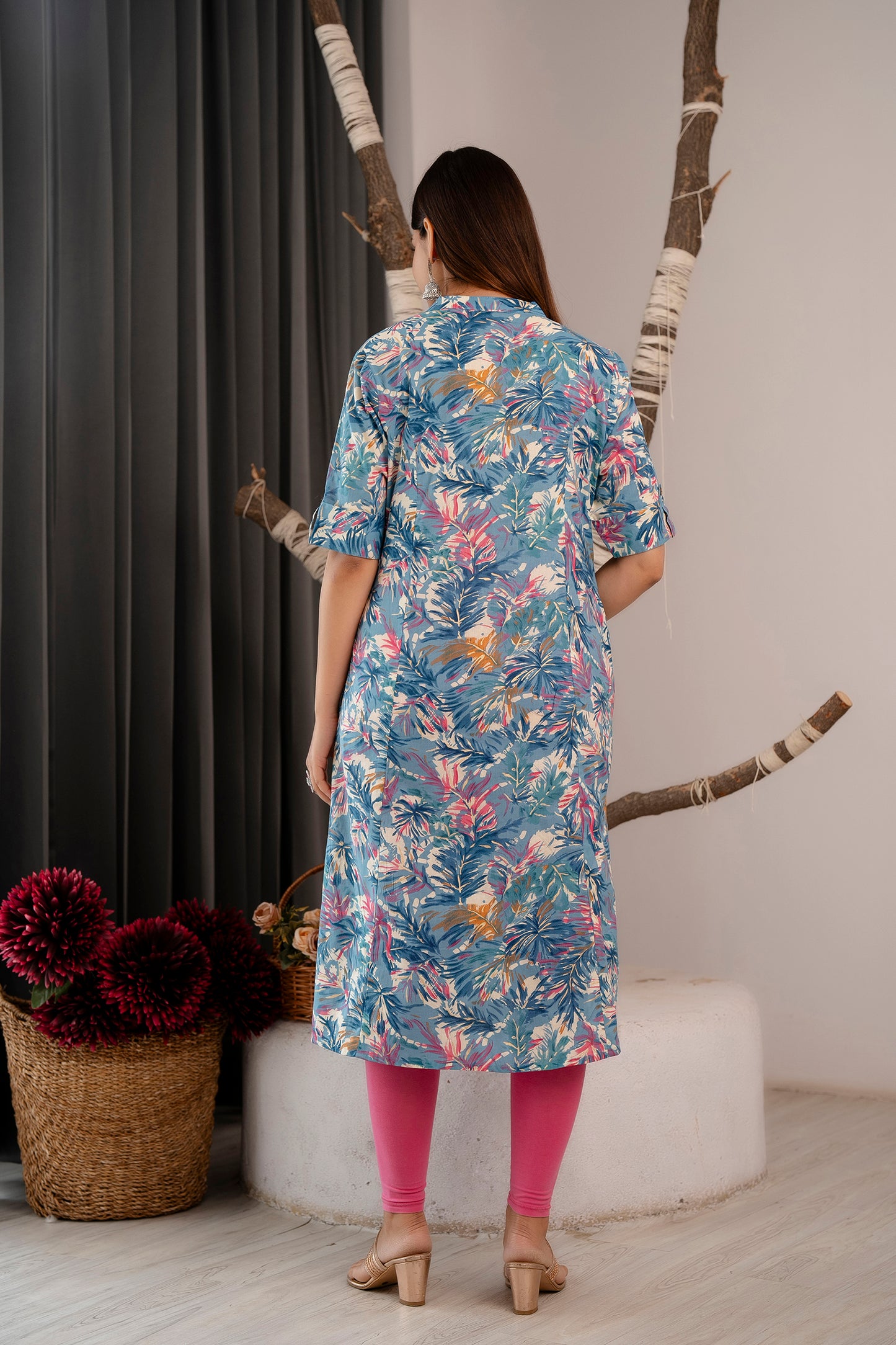 Floral Print A-line Office Wear Kurti