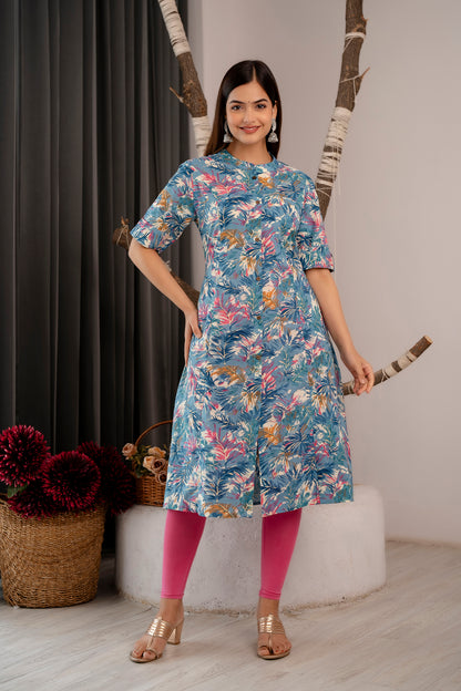 Floral Print A-line Office Wear Kurti