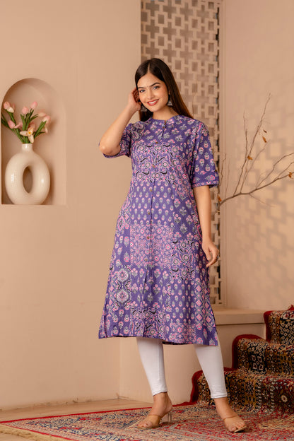 Floral Print A-line Office Wear Kurti