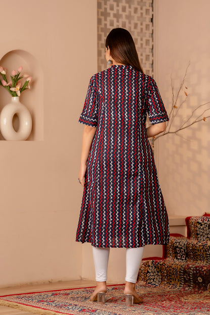 Zig-Zag Print A-line Office Wear Kurti