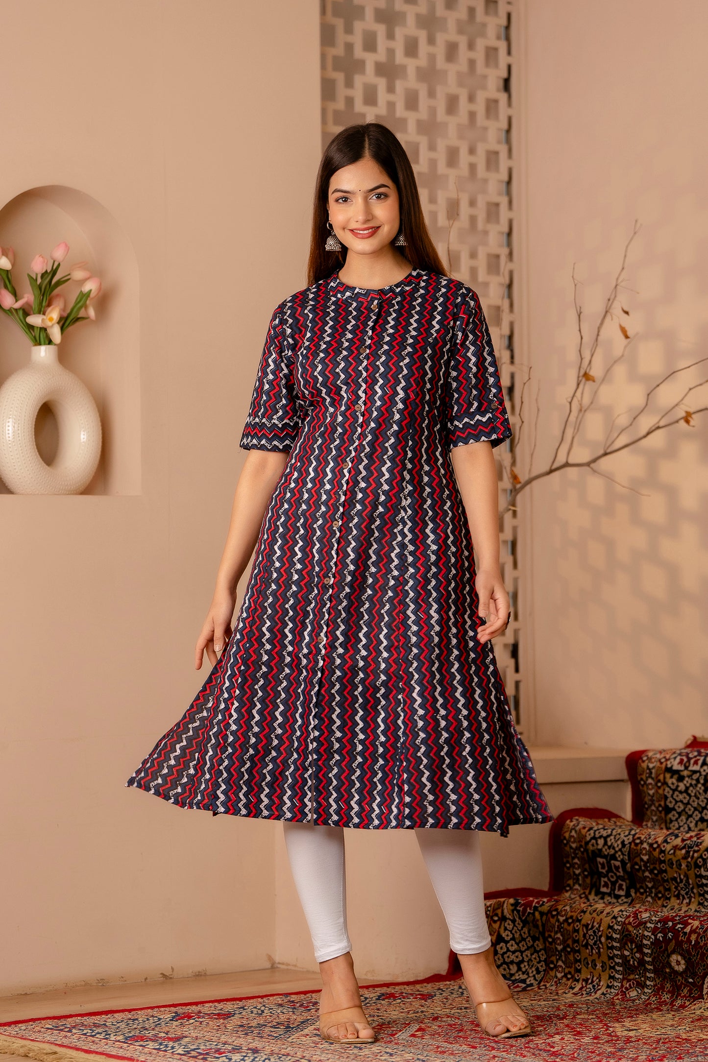 Zig-Zag Print A-line Office Wear Kurti