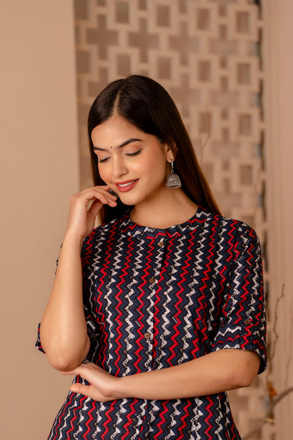 Zig-Zag Print A-line Office Wear Kurti