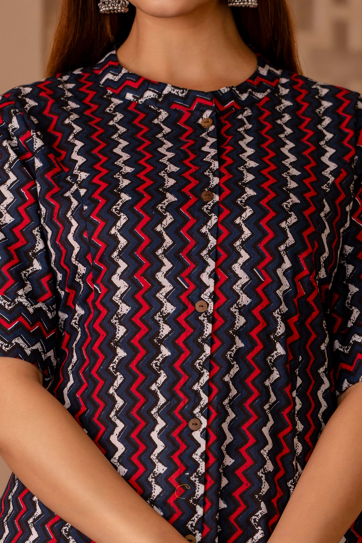 Zig-Zag Print A-line Office Wear Kurti